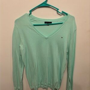 Tommy Hilfiger Women's Light Green V-Neck Top